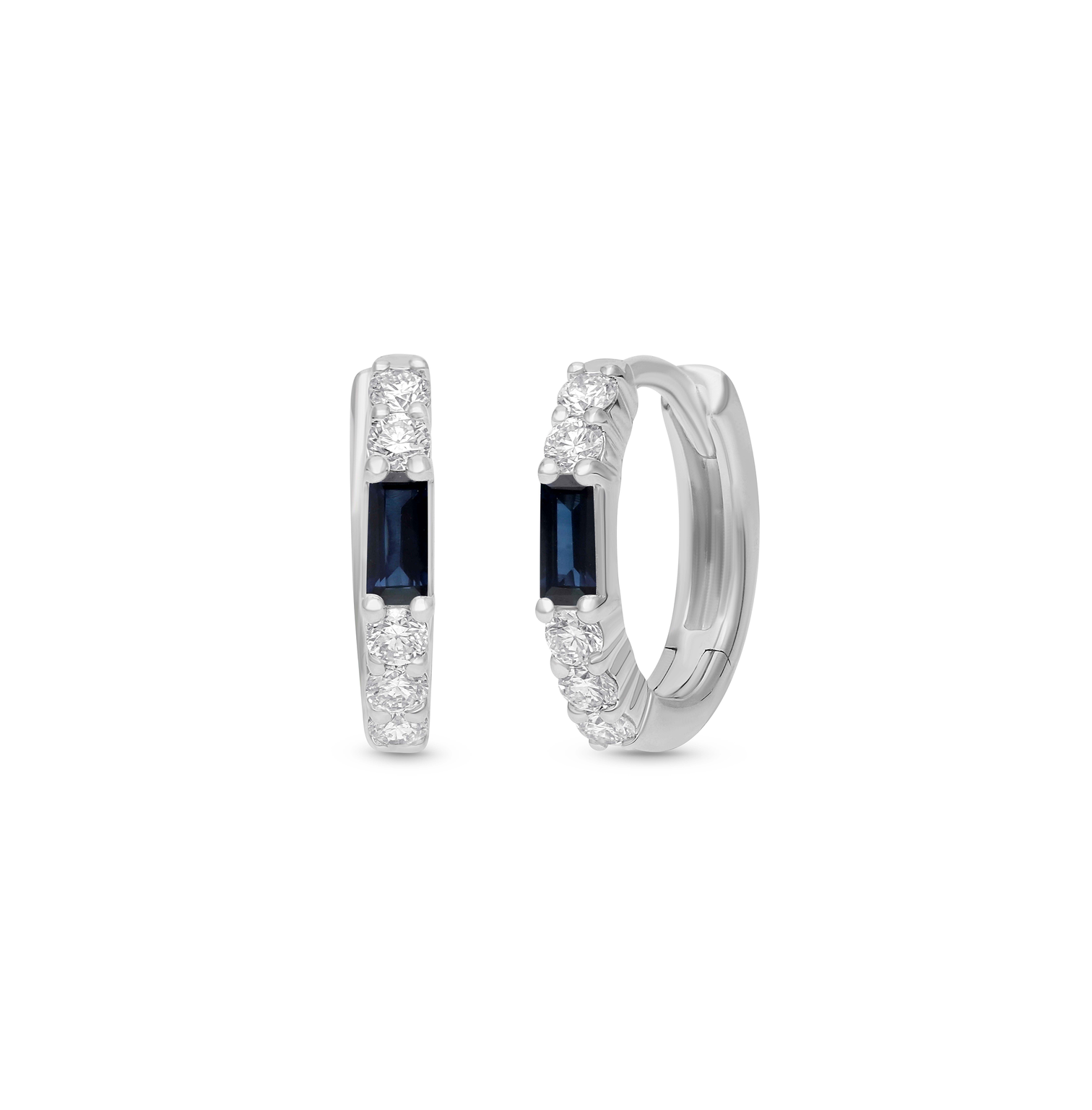 Sabel Collection Blue Sapphire and Diamond Huggie Hoop Earrings